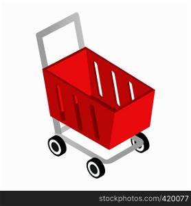 Red shopping cart isometric 3d icon on a white background. Red shopping cart isometric 3d icon