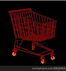 Red shopping trolley silhouette against black background