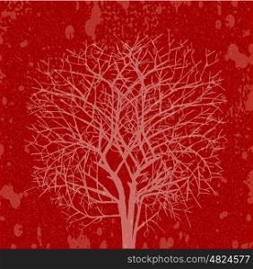 Red silhouette of a large tree at sunset. For the posters, posters, t-shirts and designs.