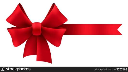 Red silk ribbon with bow. Gift decoration isolated on white background. Red silk ribbon with bow. Gift decoration