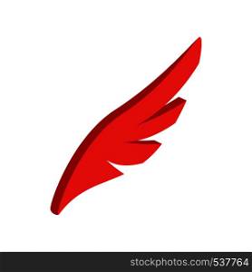 Red simple wing logotype icon in isometric 3d style isolated on white background. Red simple wing icon, isometric 3d style