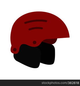 Red ski helmet icon in flat style on a white background. Red ski helmet icon, flat style