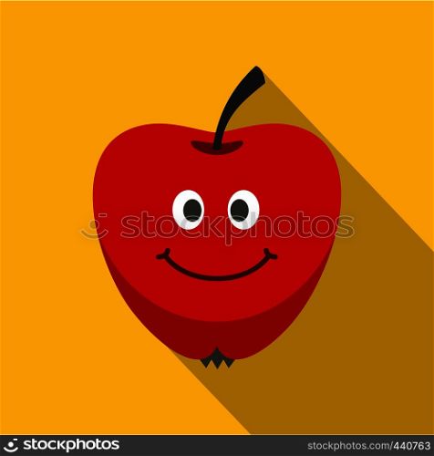 Red smiling apple icon. Flat illustration of red smiling apple vector icon for web on yellow background. Red smiling apple icon, flat style