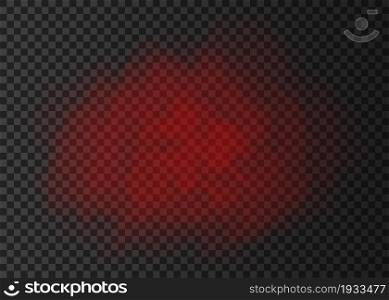 Red smoke cloud isolated on transparent background. Steam explosion special effect. Realistic vector fire fog or mist texture .