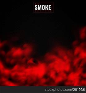 Red smoke. Mist red powder clouds smoking spooky dusty fog condensation transparent smog texture isolated on black vector background. Red smoke. Mist red powder clouds smoking spooky dusty fog condensation transparent smog texture isolated on black