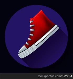 Red sneakers shoes for city running shoe flat design with long shadow.. Red sneakers shoes for city running shoe flat design with long shadow