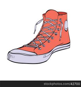 Red sneakers youth shoes, color vector illustration isolated