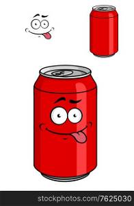 Red soda can with a goofy comical look sticking out its tongue isolated on white for fat food design