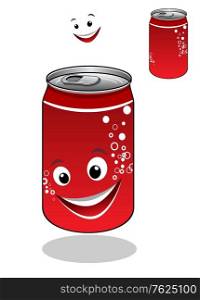 Red soda can with bubbles and a happy smiling face with a second plain variant with no face, isolated on white