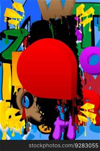 Red Speech Bubble Graffiti with colorful Background. Urban painting style backdrop. Abstract discussion symbol in modern dirty street art decoration.