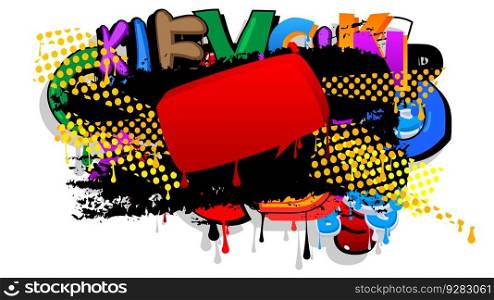 Red Speech Bubble Graffiti with colorful Background. Urban painting style backdrop. Abstract discussion symbol in modern dirty street art decoration.