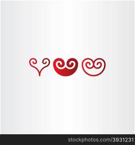 red spiral heart icon set vector design