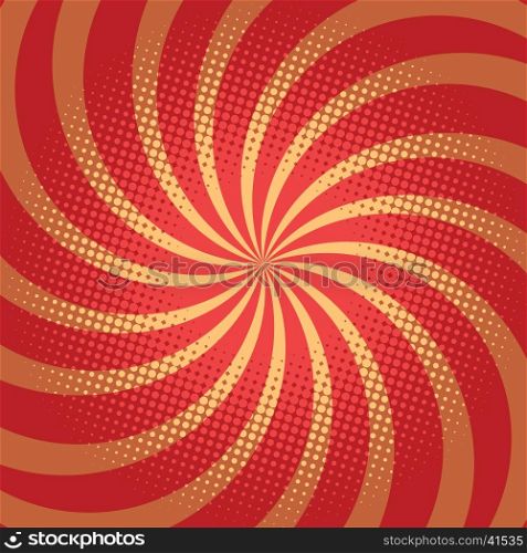 Red spiral pop art background, retro comic book illustration