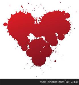 Red splashing blood drops heart symbol, vector illustartion.