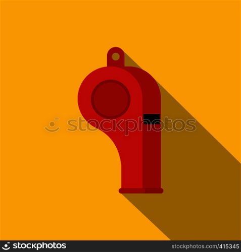 Red sport whistle icon. Flat illustration of red sport whistle vector icon for web on yellow background. Red sport whistle icon, flat style
