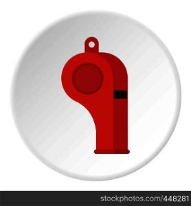 Red sport whistle icon in flat circle isolated vector illustration for web. Red sport whistle icon circle
