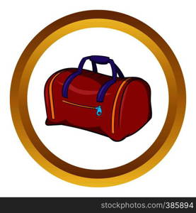 Red sports bag vector icon in golden circle, cartoon style isolated on white background. Red sports bag vector icon, cartoon style