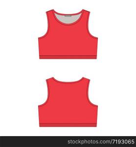 Red sports bra technical sketch on white background. Women&rsquo;s yoga underwear design template. Front and back views. Fashion vector illustration. Red sports bra technical sketch on white background. Women&rsquo;s yoga underwear design template.