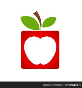 red square apple fruit icon with green leaf, business concept, stock vector illustration