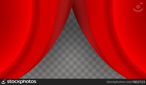 Red stage curtain. 3D vector illustration on transparent background.. Red stage curtain. 3D vector illustration