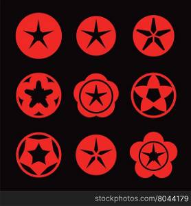 red star icon set on dark background vector illustration