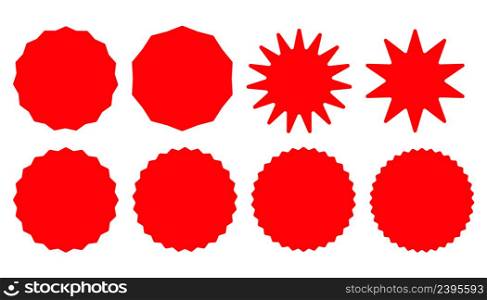 Red starburst, sunburst badges icon . Vintage labels illustration symbol. Sign stickers vector.