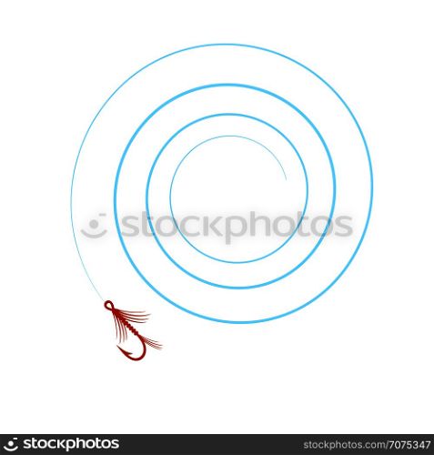 Red Steel Fishing Hook with Feathers Isolated on White Background. Red Steel Fishing Hook with Feathers