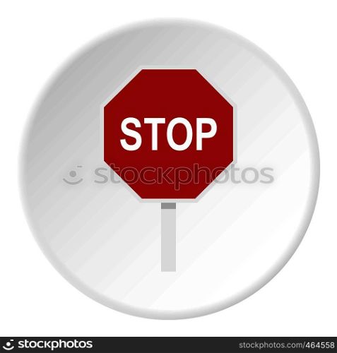 Red stop road sign icon in flat circle isolated vector illustration for web. Red stop road sign icon circle