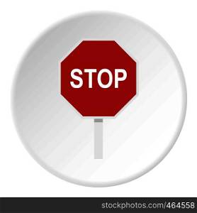 Red stop road sign icon in flat circle isolated vector illustration for web. Red stop road sign icon circle