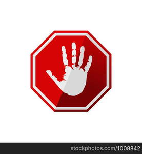 red stop sign with palm of hand, vector. red stop sign with palm of hand