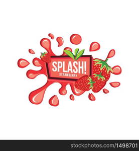 Red Strawberry Fruit Fresh Splash Juice Drink Square Label