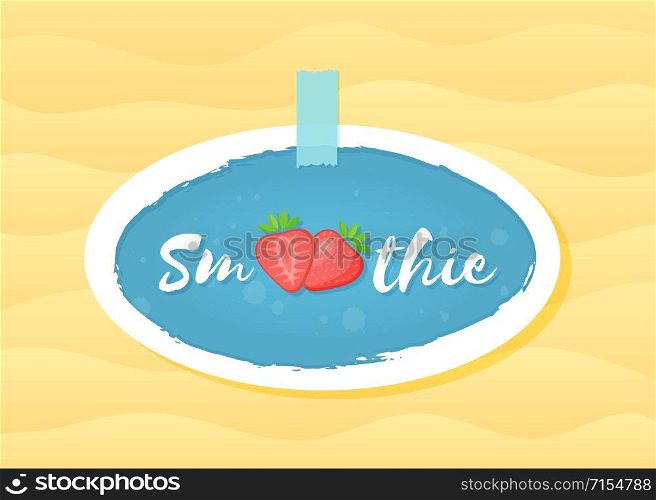 Red strawberry smoothie drink sticker vector illustration. Fresh vegetarian smoothies drink sticker with raw berry and hand drawn tag Smoothie with white frame for advertising graphic poster. Red strawberry smoothie drink sticker logo design