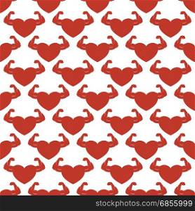 Red strong hearts seamless pattern. Red strong hearts seamless pattern. Red hearts on white vector background