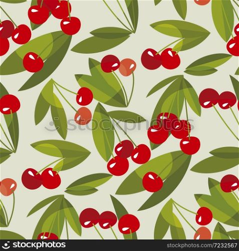 Red summer cherry seamless pattern for background, fabric, textile, wrap, surface, web and print design. vector tile rapport