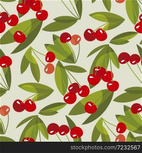 Red summer cherry seamless pattern for background, fabric, textile, wrap, surface, web and print design. vector tile rapport
