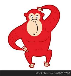 Red surprised monkey scratching his head. Cute Red primacy is symbol of new year on Chinese calendar. Funny Gorilla-wild animal jungle.&#xA;