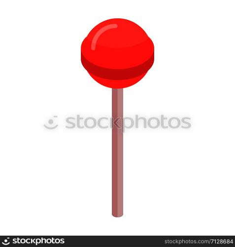 Red sweet lollipop icon. Isometric of red sweet lollipop vector icon for web design isolated on white background. Red sweet lollipop icon, isometric style