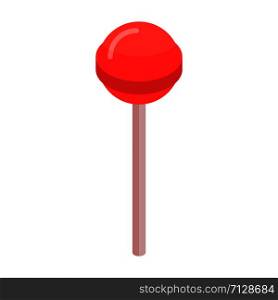 Red sweet lollipop icon. Isometric of red sweet lollipop vector icon for web design isolated on white background. Red sweet lollipop icon, isometric style
