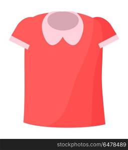 Red T-Shirt Vector Poster On White Backfit. Vector illustration depicting red T-Shirt with light-pink collar inserts for children, probably for girls, isolated on white background.
