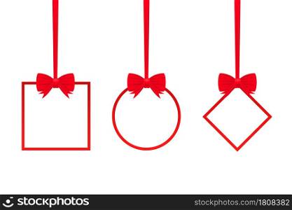 Red tags isolated on white background with red ribbon. Vector stock illustration. Red tags isolated on white background with red ribbon. Vector stock illustration.