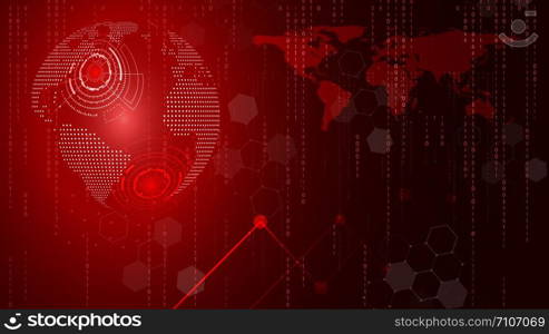 Red technology circle and computer science abstract background. Business and Connection. Futuristic and Industry 4.0 concept. Internet cyber and network theme.