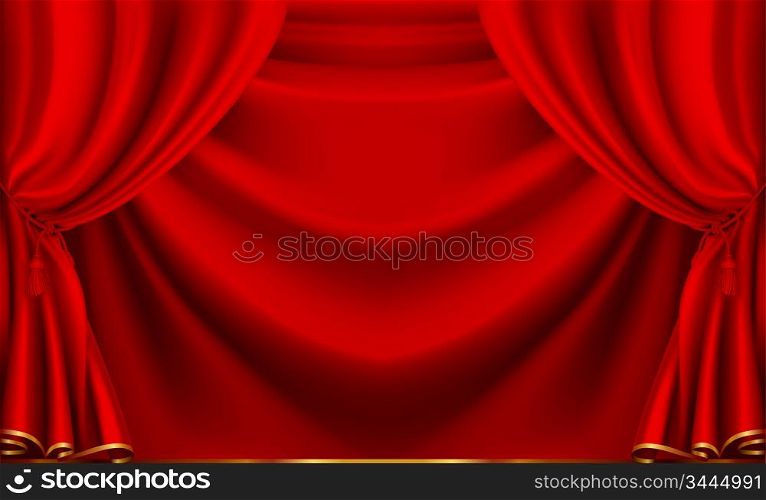 Red theater curtain, vector