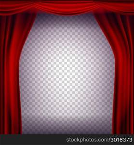 Red Theater Curtain Vector. Transparent Background. Poster For Concert, Party, Theater, Dance Template. Realistic Illustration. Red Theater Curtain Vector. Transparent Background. Poster For Concert, Party, Theater, Dance Realistic Illustration