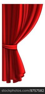 Red theater drape. Realistic velevet scene curtains isolated on white background. Red theater drape. Realistic velevet scene curtains