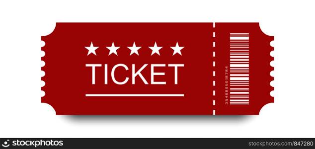 Red ticket vector icon with shadow on blank background.. Red ticket vector icon with shadow on blank background