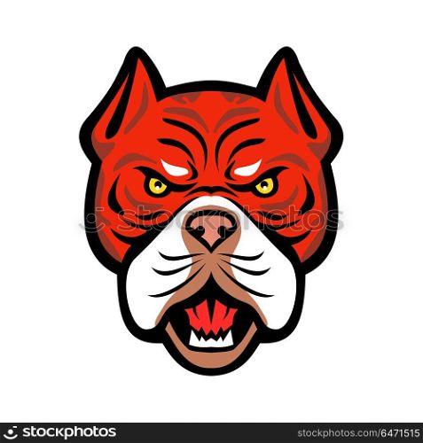 Red Tiger Bulldog Head Front Mascot. Mascot icon illustration of head of an angry Red Tiger Bulldog, an American dog breed with red nose viewed from front on isolated background in retro style.. Red Tiger Bulldog Head Front Mascot