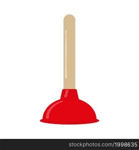 Red toilet plunger. Household cleaning tool for toilet, bath, kitchen.
