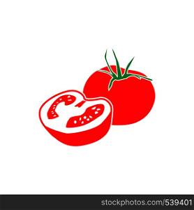 Red tomato and slice of tomato icon in simple style isolated on white background. Tomato icon, simple style