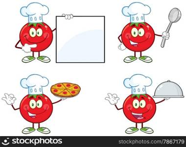 Red Tomato Cartoon Mascot Character Different Interactive Poses 1. Collection Set Isolated On White