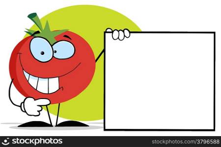 Red Tomato Character Presenting A Blank Sign
